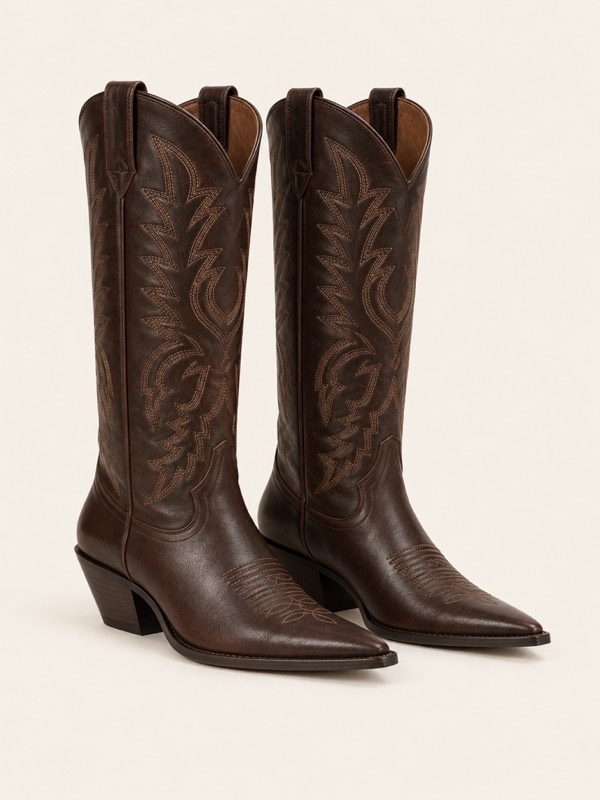 Western boot: A cowboy boot with a pointed toe and angled heel.