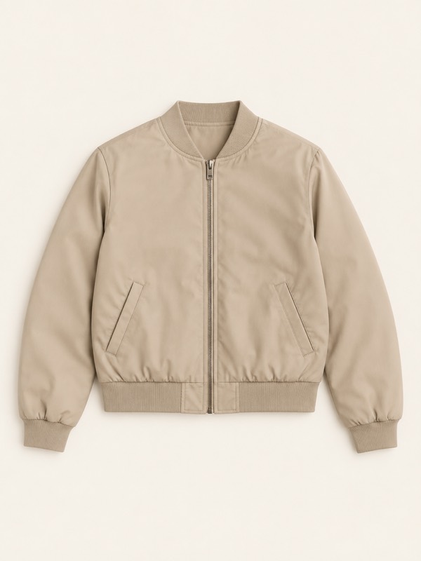 Bomber jacket: A short zip jacket with ribbed collar, cuffs and hem.