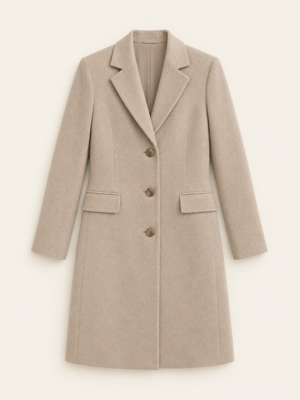 Overcoat: A tailored, knee-length wool coat with lapels like a blazer.