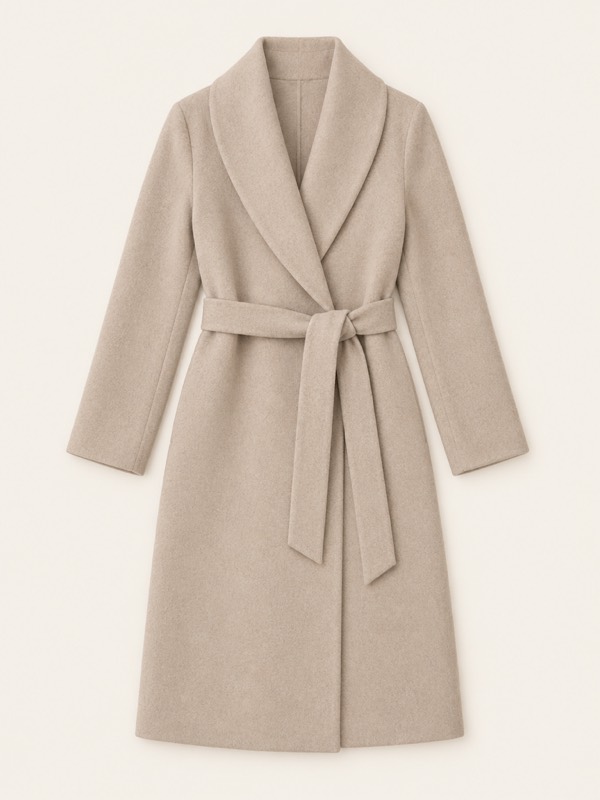 Wrap coat: A soft coat with no buttons, closed by a tie belt.