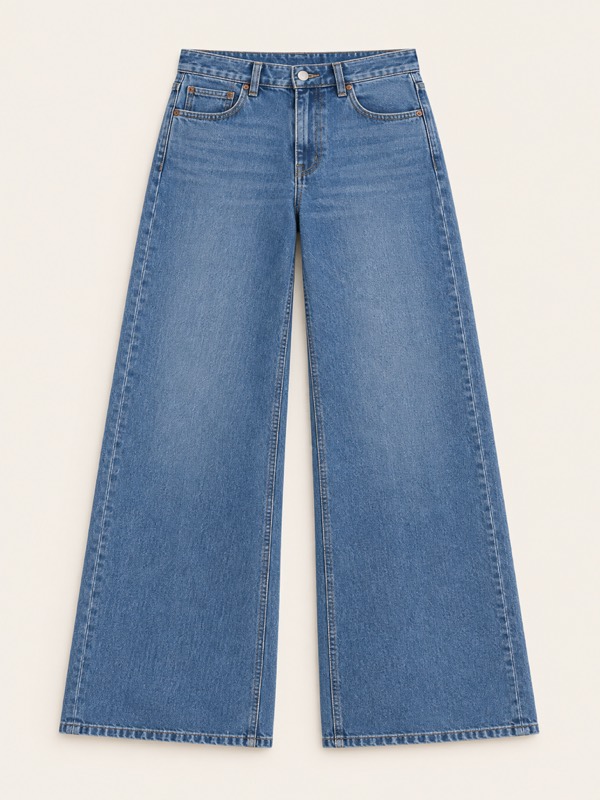 Wide-leg: Loose from the hip down to a wide hem.