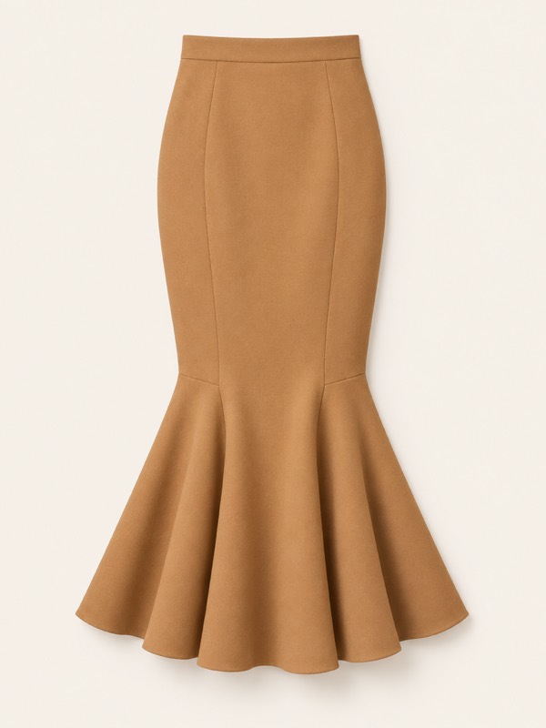 Trumpet skirt: Fitted to the knee, then flaring into a fluted hem.